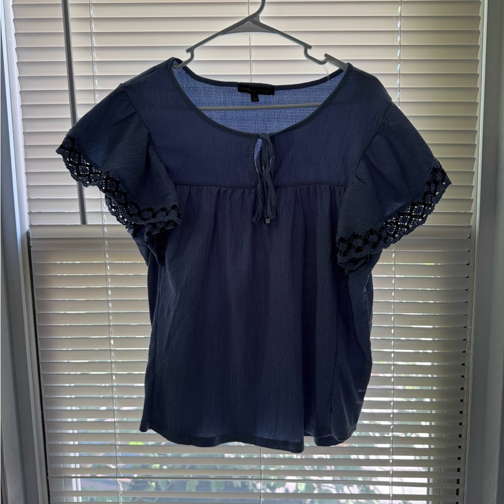 Adrienne Vittadini Blue Blouse with Flutter Sleeves
